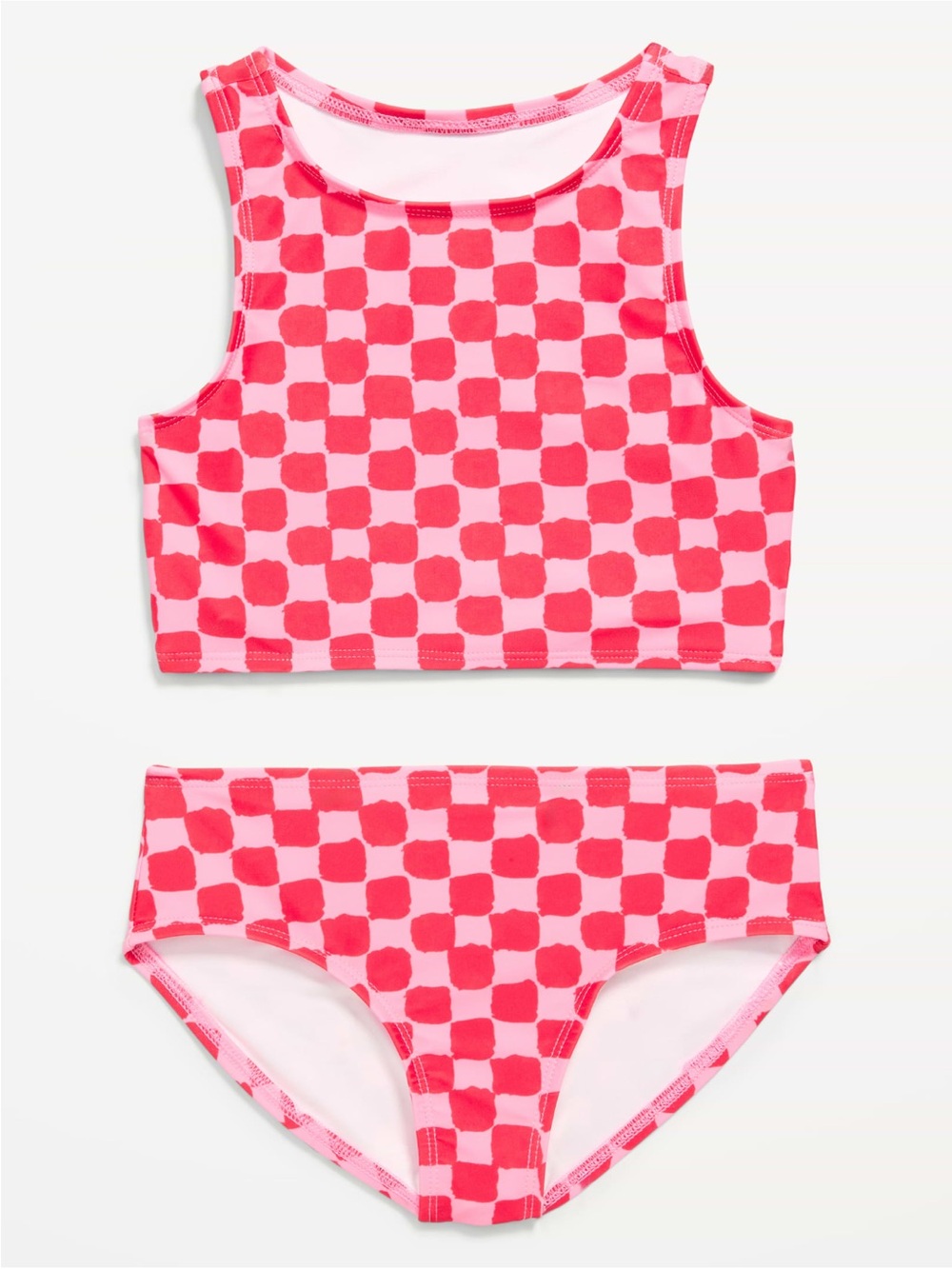Girls' Pink Checkered Tankini Swim Set